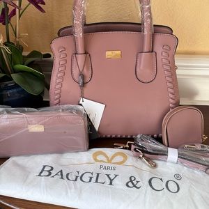 NWT - Pale Pink Leather Satchel/Wallet/Coin Pouch Set
